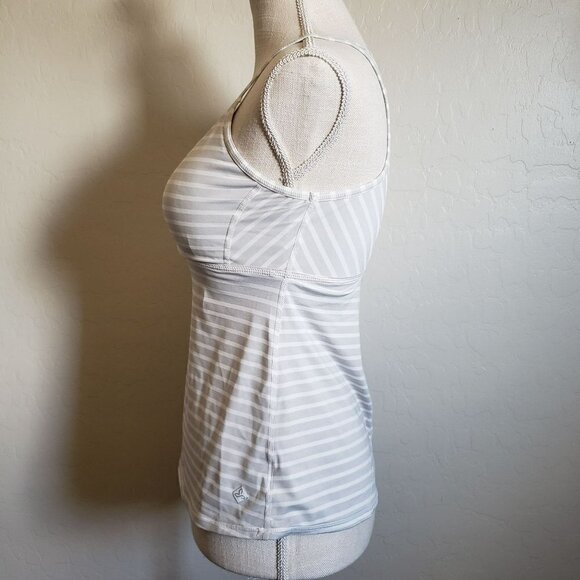 PrAna Striped Filament Tank Top Yoga Criss Cross Back Grey/White Sz Womens Small - Picture 4 of 12